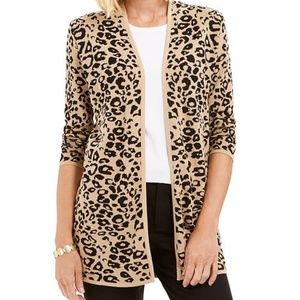 JM Collection Jacquard Leopard-Print Cardigan  NWT